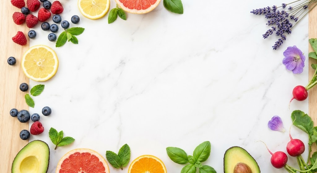 Ingredientes naturais e saudáveis sobre fundo claro